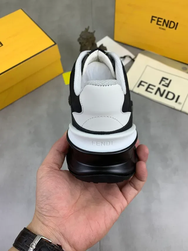 Fendi Monogrammed Mesh and Leather Chunky Sneaker 4