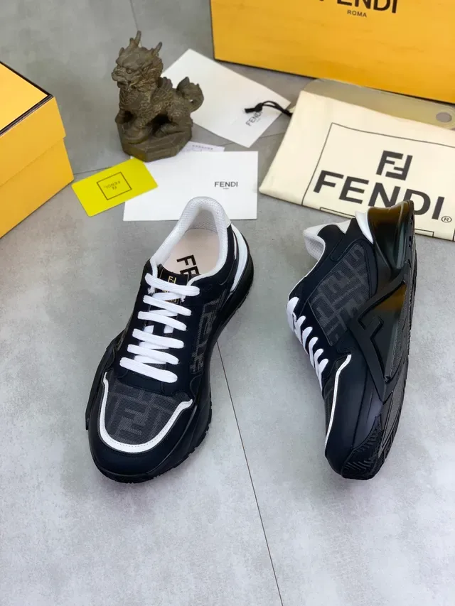 Fendi Monogrammed Mesh and Leather Chunky Sneaker 6