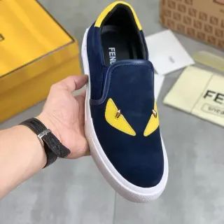 Fendi Monster Eye Navy and Yellow Suede Slip-On Lifestyle Sneakers — Fendi Lifestyle Sneakers photo from the Yupoo catalog