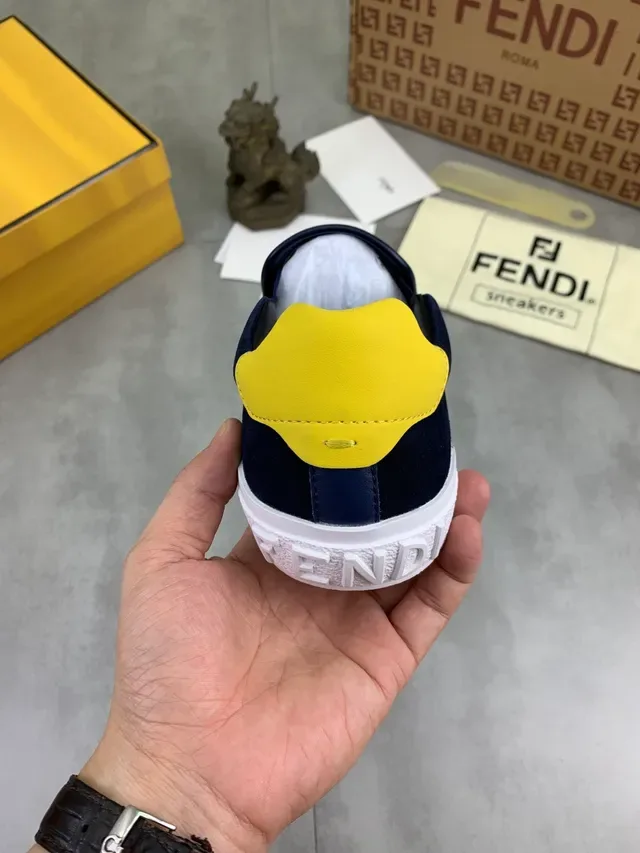 Fendi Monster Eye Navy and Yellow Suede Slip-On Lifestyle Sneakers 4