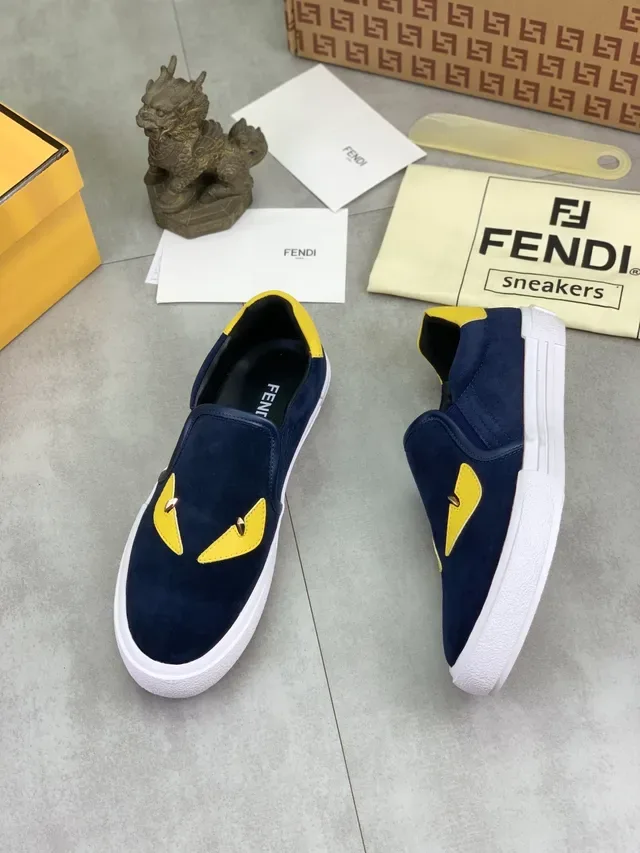 Fendi Monster Eye Navy and Yellow Suede Slip-On Lifestyle Sneakers 6