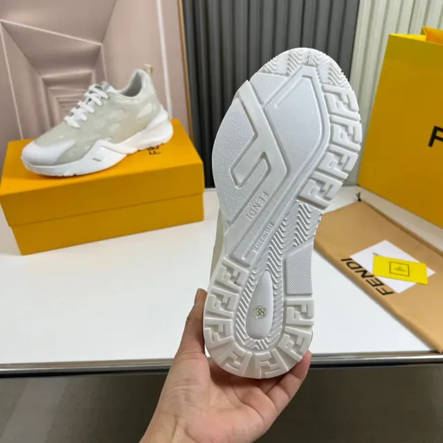 Fendi Blanco Beige Sculpted F-Cutout Midsole Translucido Oval-Mesh Upper Chunky Sneakers 3