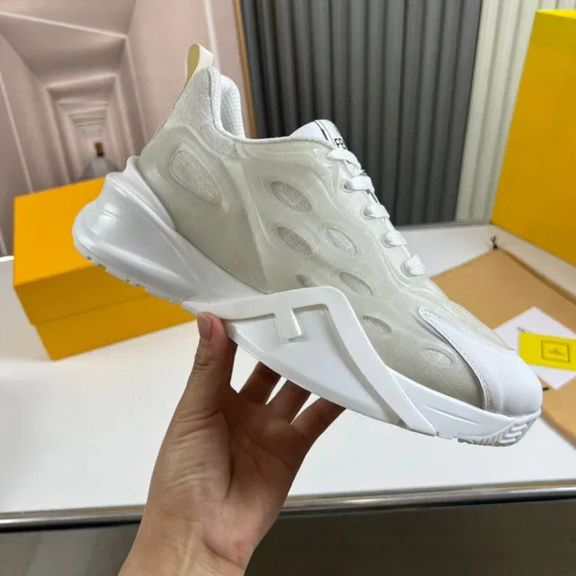 Fendi Blanco Beige Sculpted F-Cutout Midsole Translucido Oval-Mesh Upper Chunky Sneakers 4