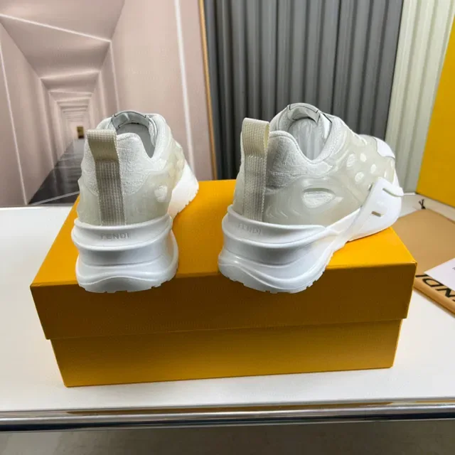 Fendi Blanco Beige Sculpted F-Cutout Midsole Translucido Oval-Mesh Upper Chunky Sneakers 6