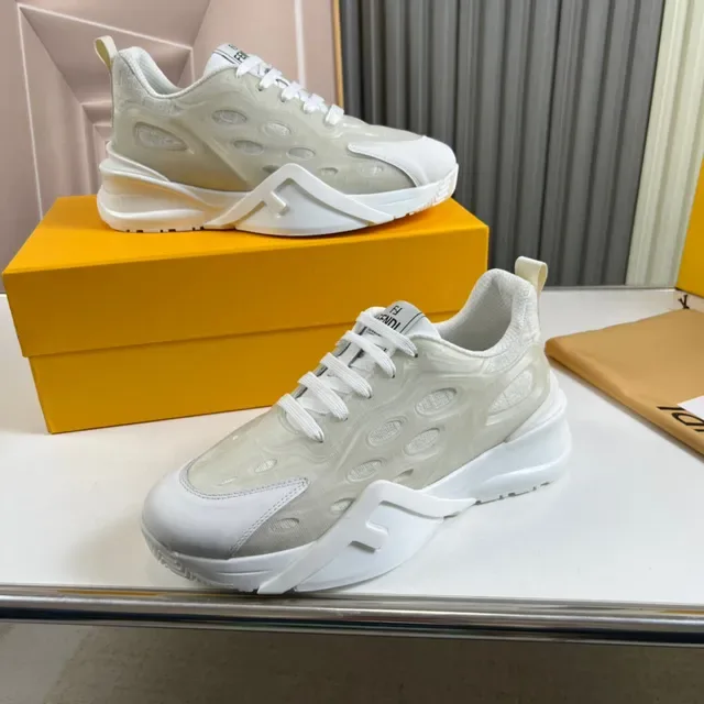 Fendi Blanco Beige Sculpted F-Cutout Midsole Translucido Oval-Mesh Upper Chunky Sneakers 7