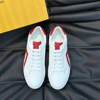 Fendi White Red Leather Upper Side Stripe Lifestyle Sneakers