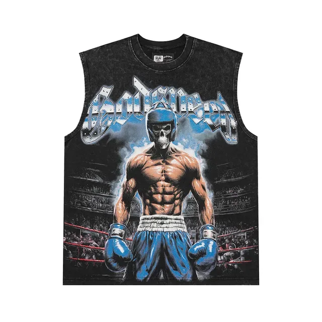 Débardeur Noir avec Impression Graphique Acid-Wash 3