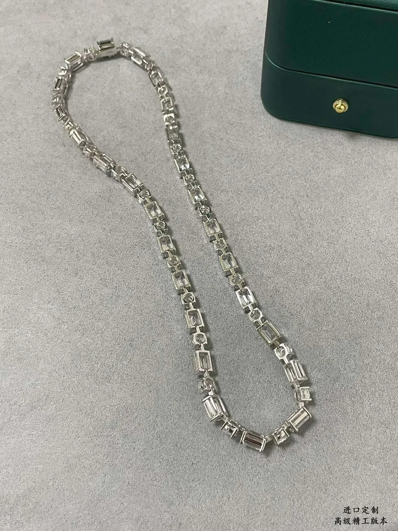 Baguette and Round Stone Alternating Linear Necklace 3