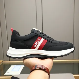 Bally Zapatillas Negros Rojos Textil Parte Superior Franjas Laterales