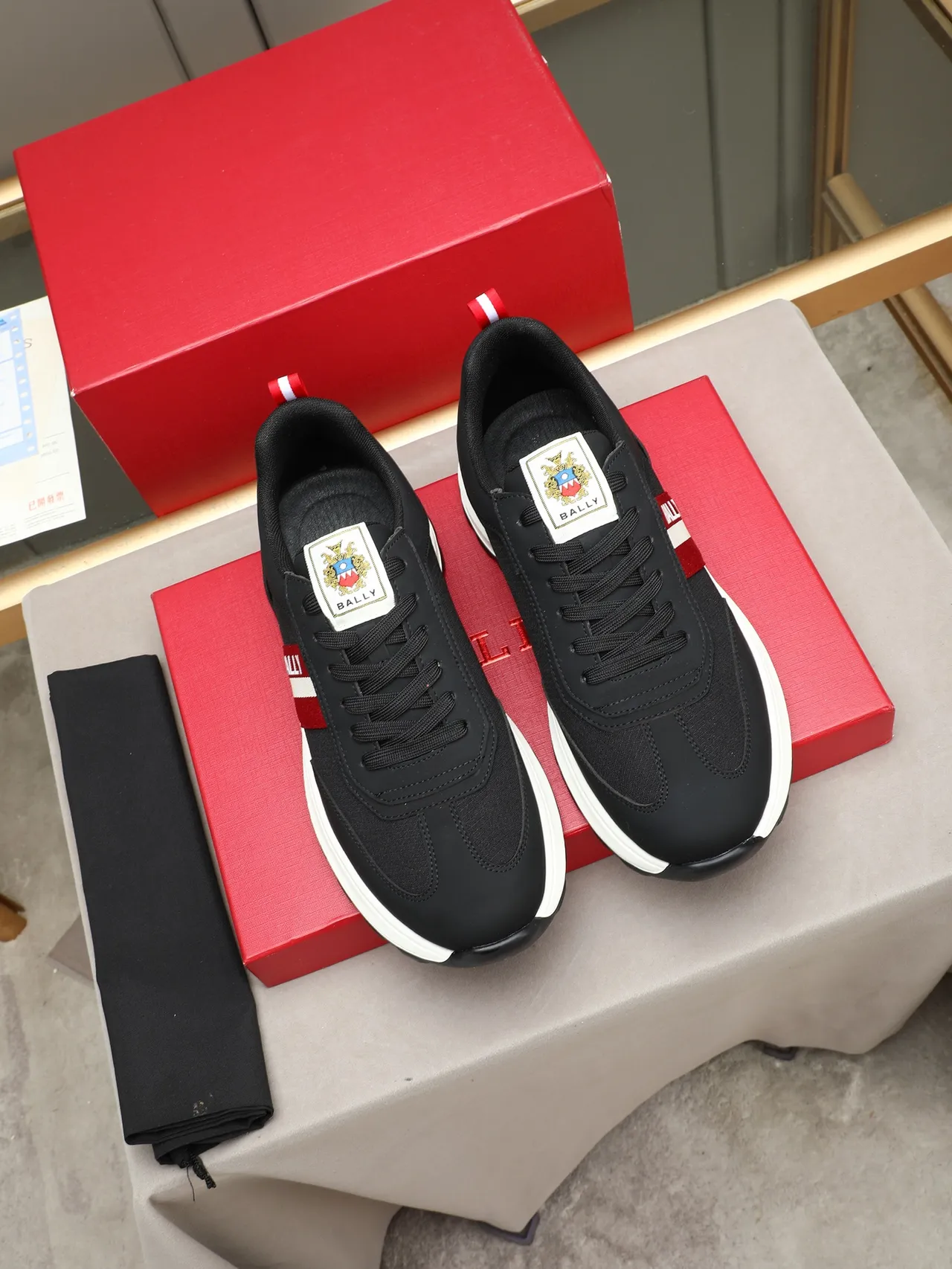 Bally Black Red Textile Upper Side Stripe Sneakers 3