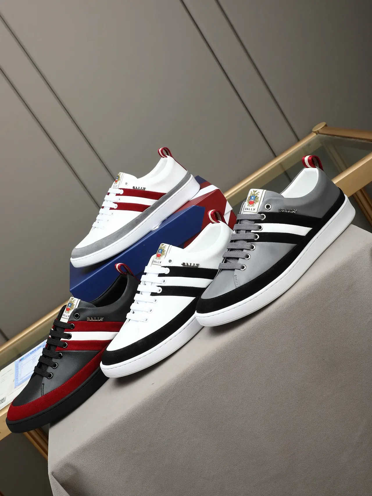 Bally White Red Leather Upper Suede Stripes Lifestyle Sneakers 2