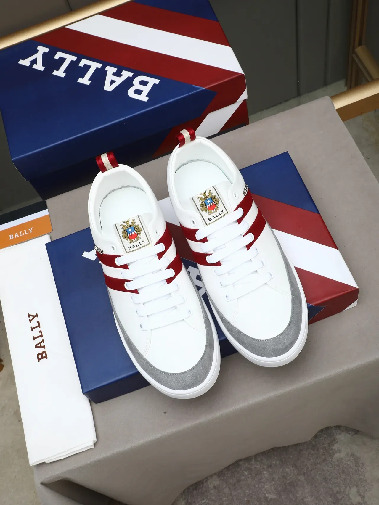 Bally White Red Leather Upper Suede Stripes Lifestyle Sneakers 3