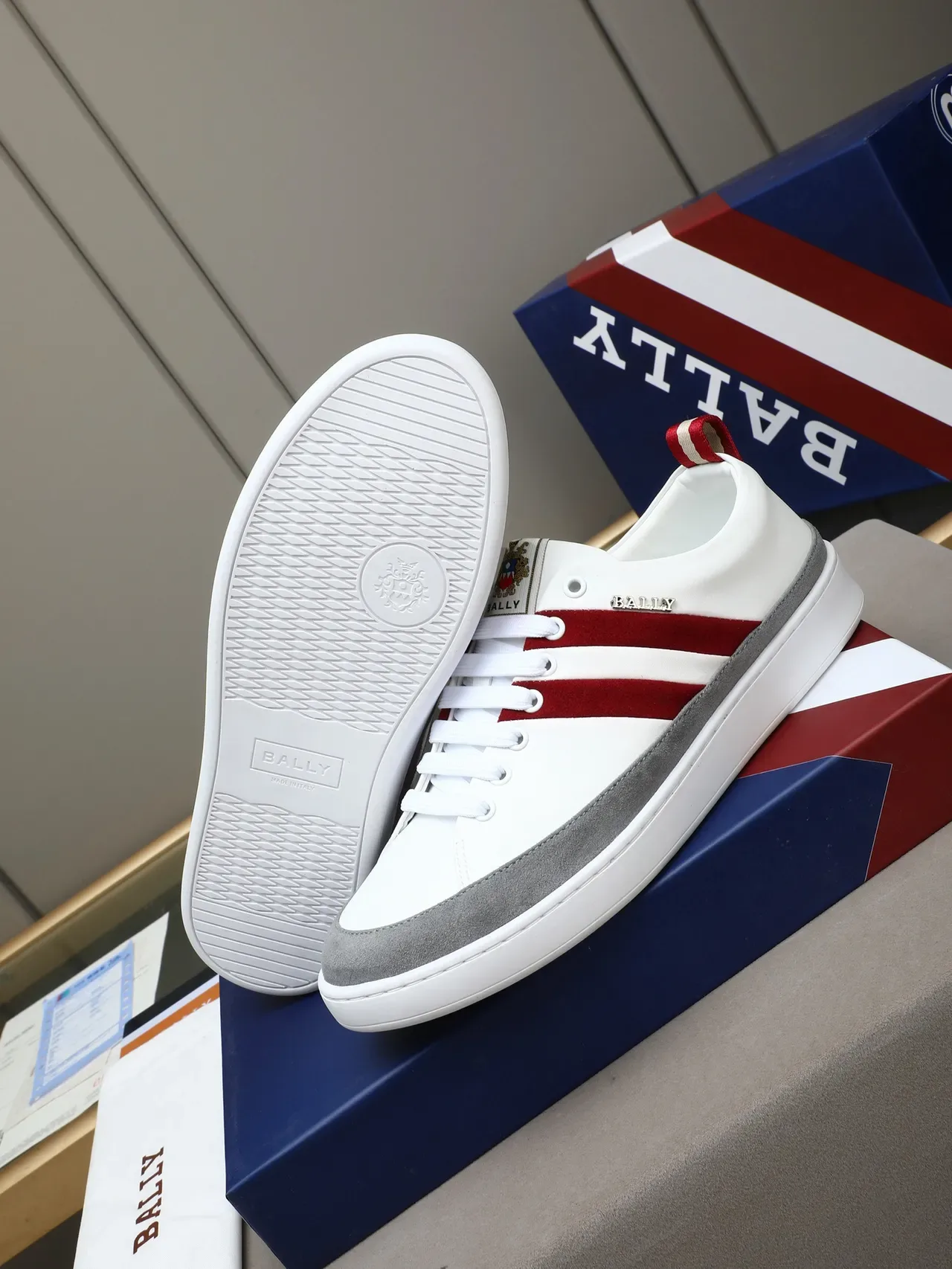 Bally White Red Leather Upper Suede Stripes Lifestyle Sneakers 5