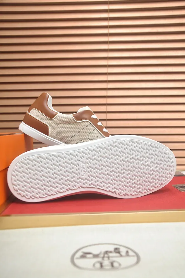 Beige and Brown Two-Tone Textile and Leather Low-Top Lifestyle Sneaker 3