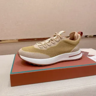 Beige and Tan Knit Low-Top Sneaker