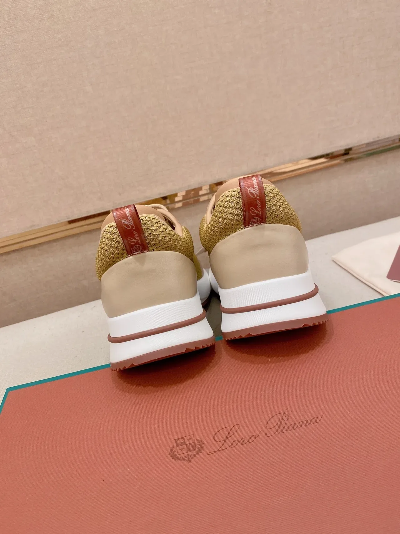 Beige and Tan Knit Low-Top Sneaker 3