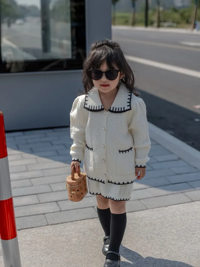 Beige Black Knit Texture Peter Pan Collar Cardigan 5