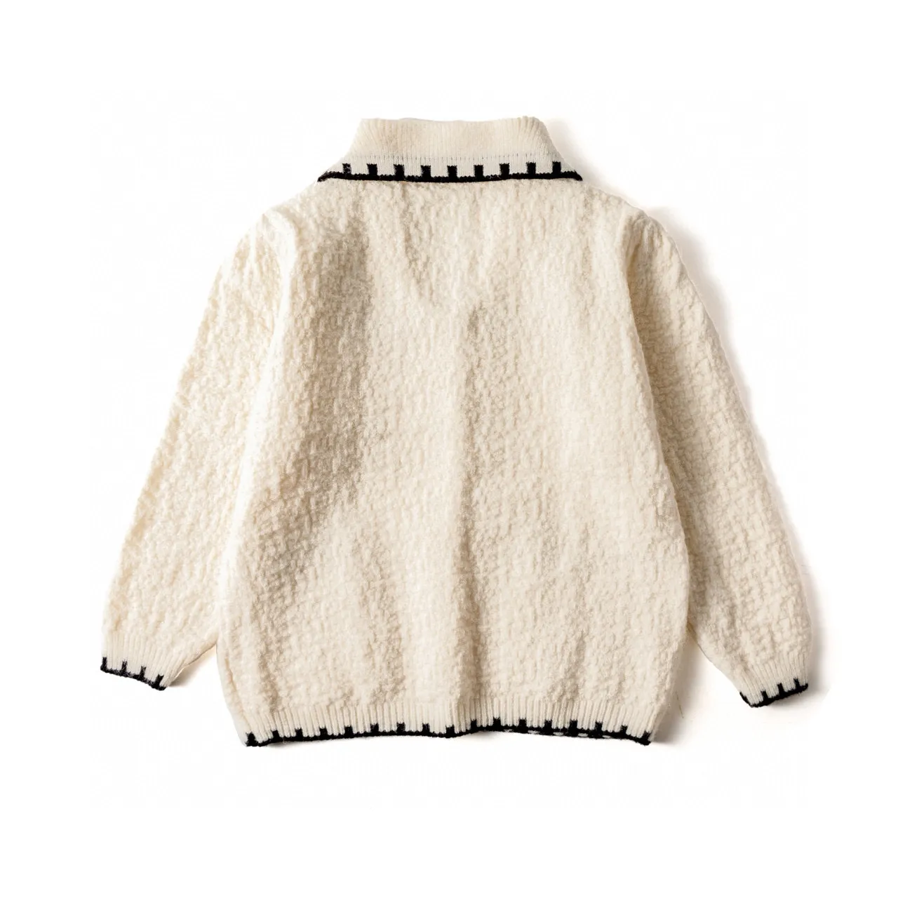 Beige Black Knit Texture Peter Pan Collar Cardigan 13