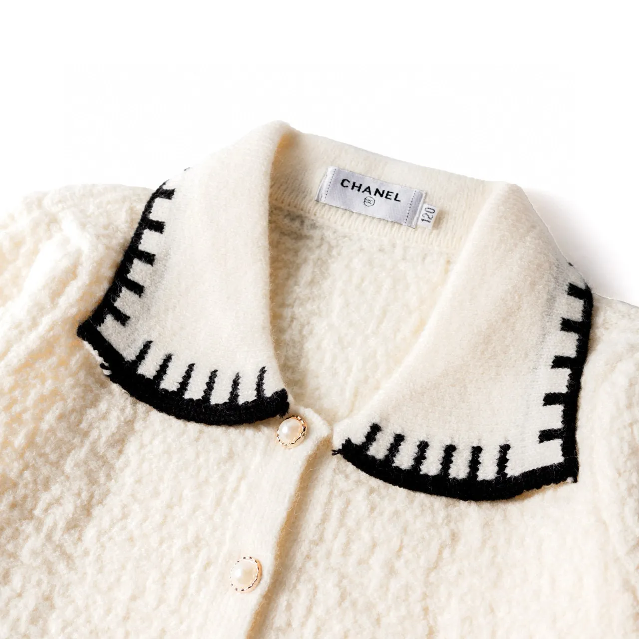 Beige Black Knit Texture Peter Pan Collar Cardigan 14