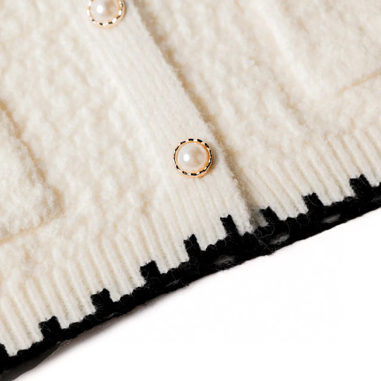 Beige Black Knit Texture Peter Pan Collar Cardigan 17