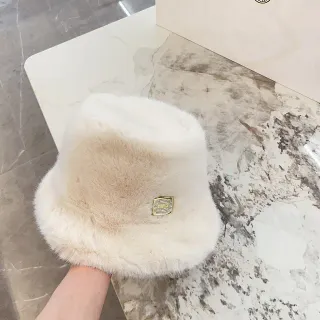Beige Gold Faux Fur Plush Bucket Hat