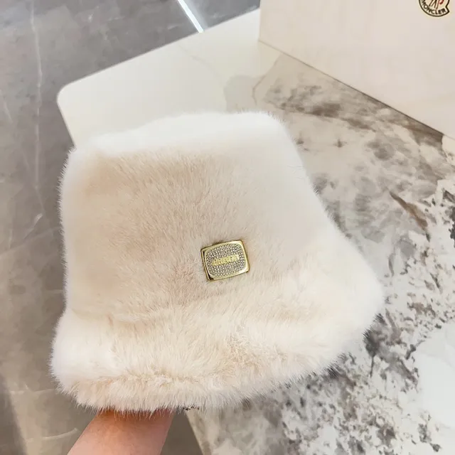 Beige Gold Faux Fur Plush Bucket Hat 7