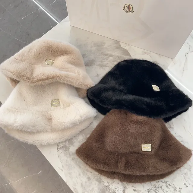 Beige Gold Faux Fur Plush Bucket Hat 10
