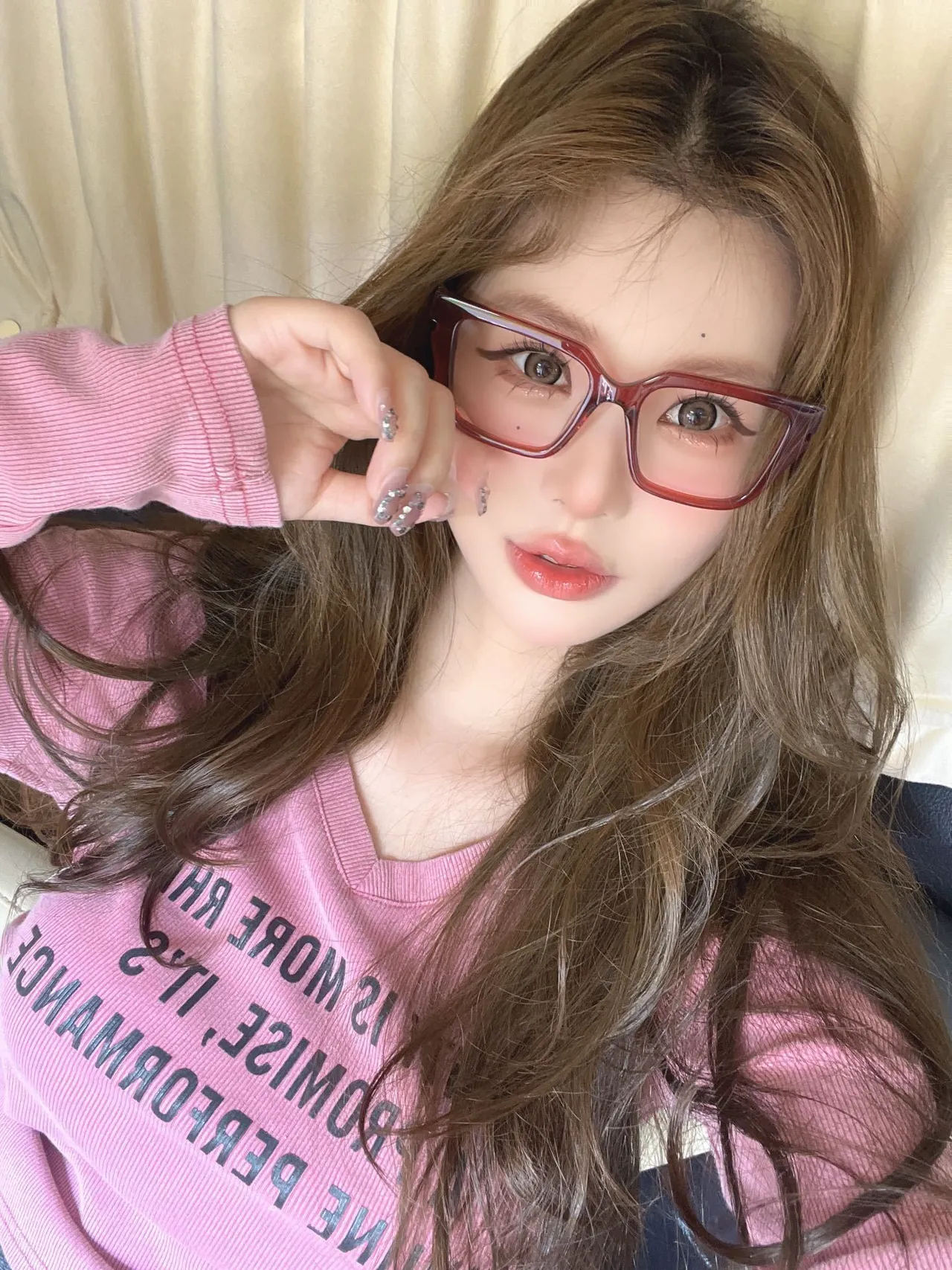 Beige Gold Rectangular Acetate Frame Metal Detailing Optical Glasses 5