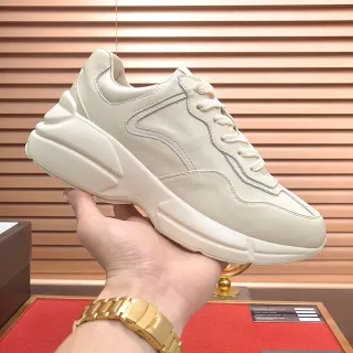 Beige Gray Sole Paneled Leather Upper Chunky Sneakers