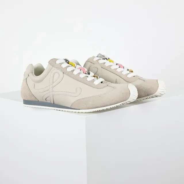 Beige Mixed-Material Retro Runner Lifestyle Sneakers 3