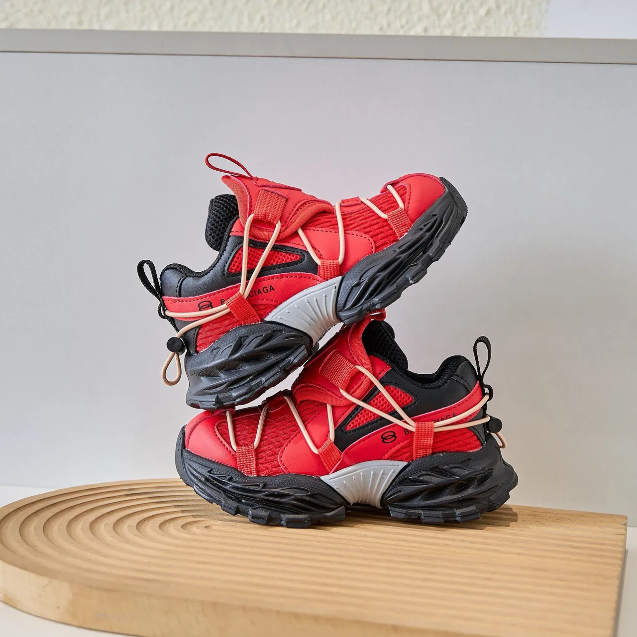 Beige Orange Sole Multi-Strap Overlay Chunky Sneakers 14