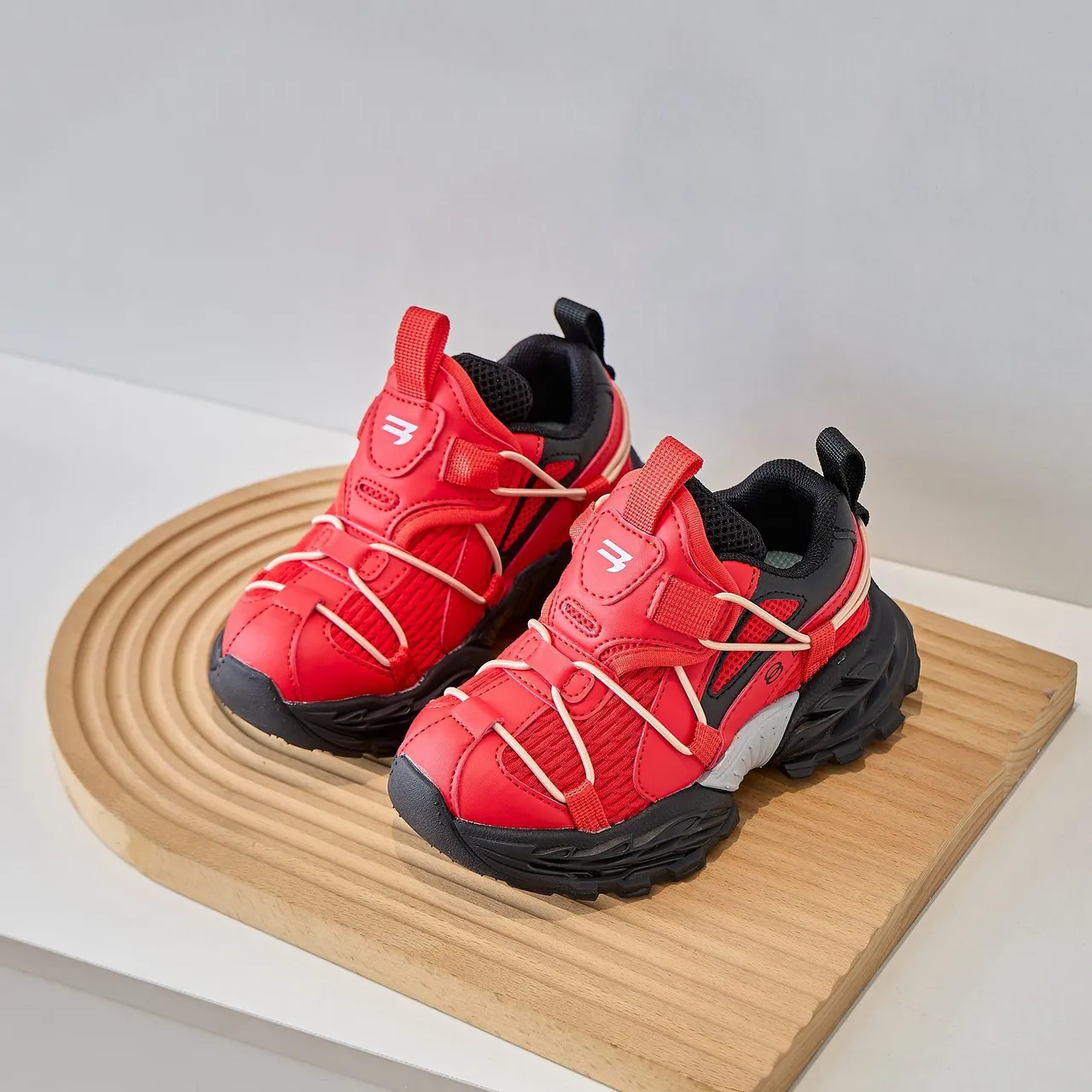 Beige Orange Sole Multi-Strap Overlay Chunky Sneakers 15