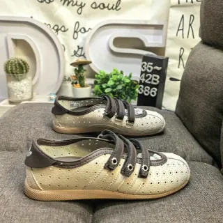 Beige Perforated Triple-Strap Casual Shoes