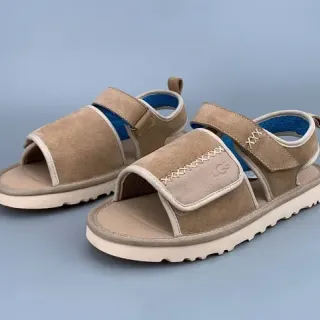 Beige Suede Double-Strap Velcro Casual Sandals