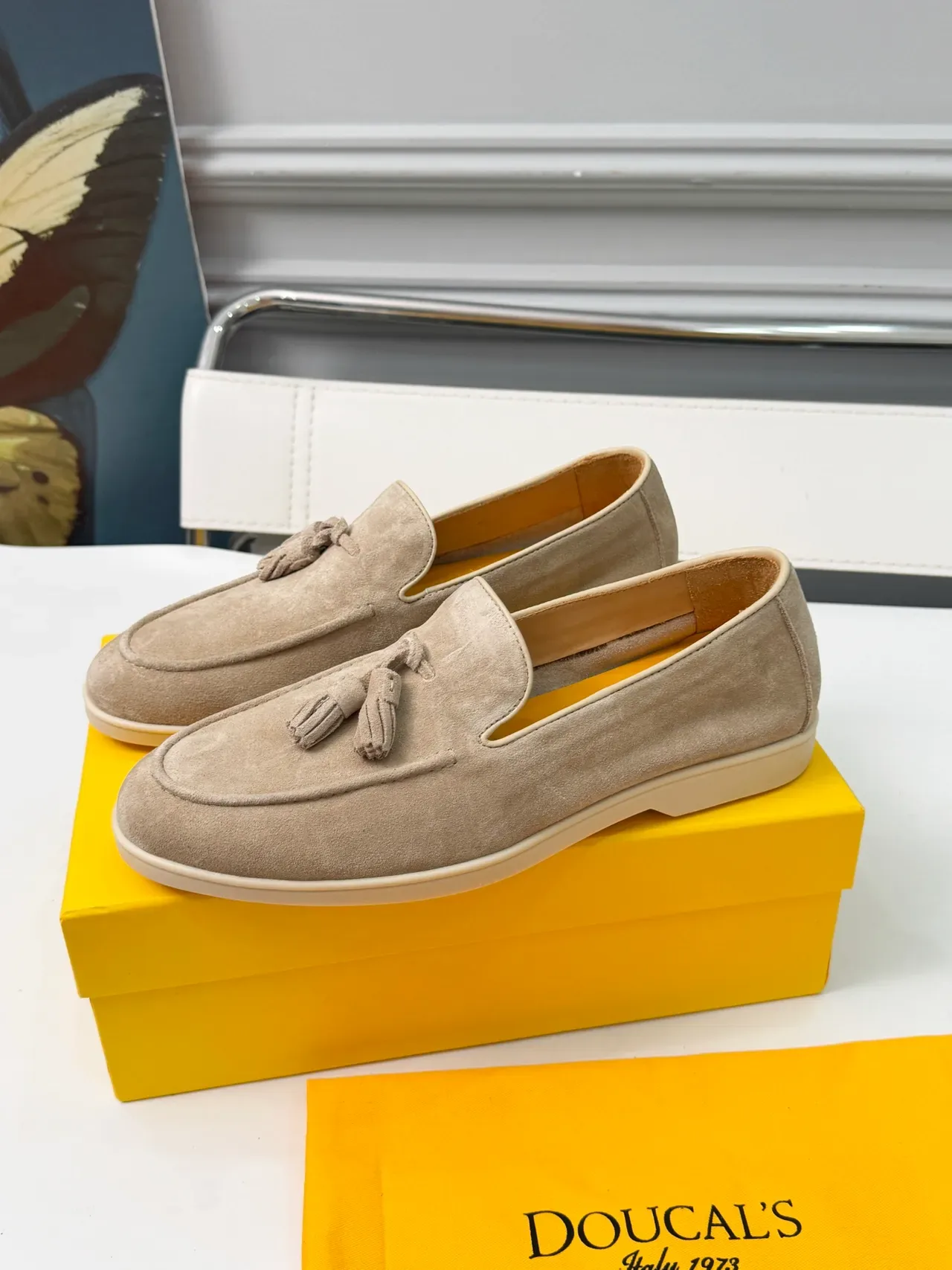 Beige White Suede Tassel Loafer 5