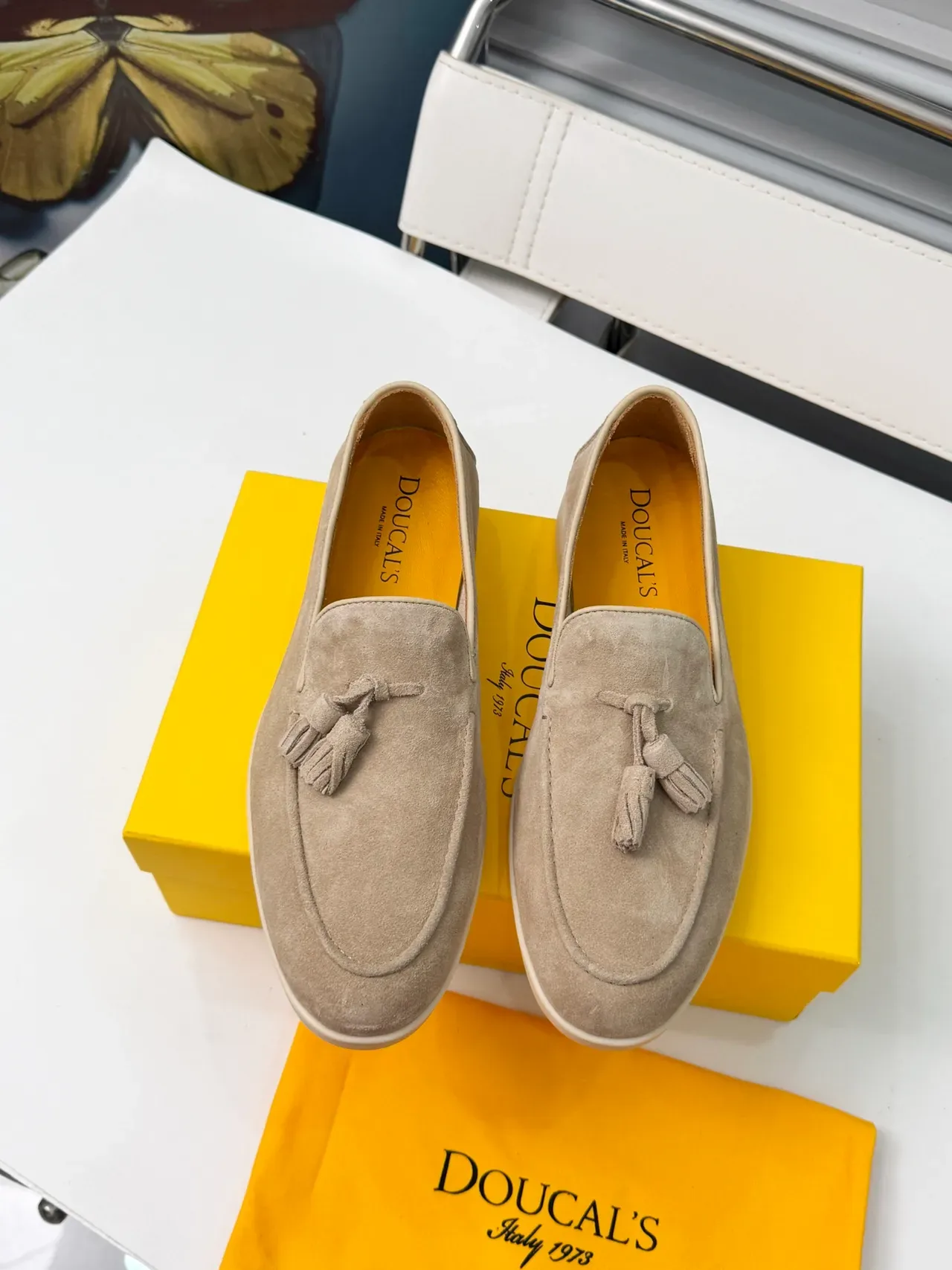 Beige White Suede Tassel Loafer 6