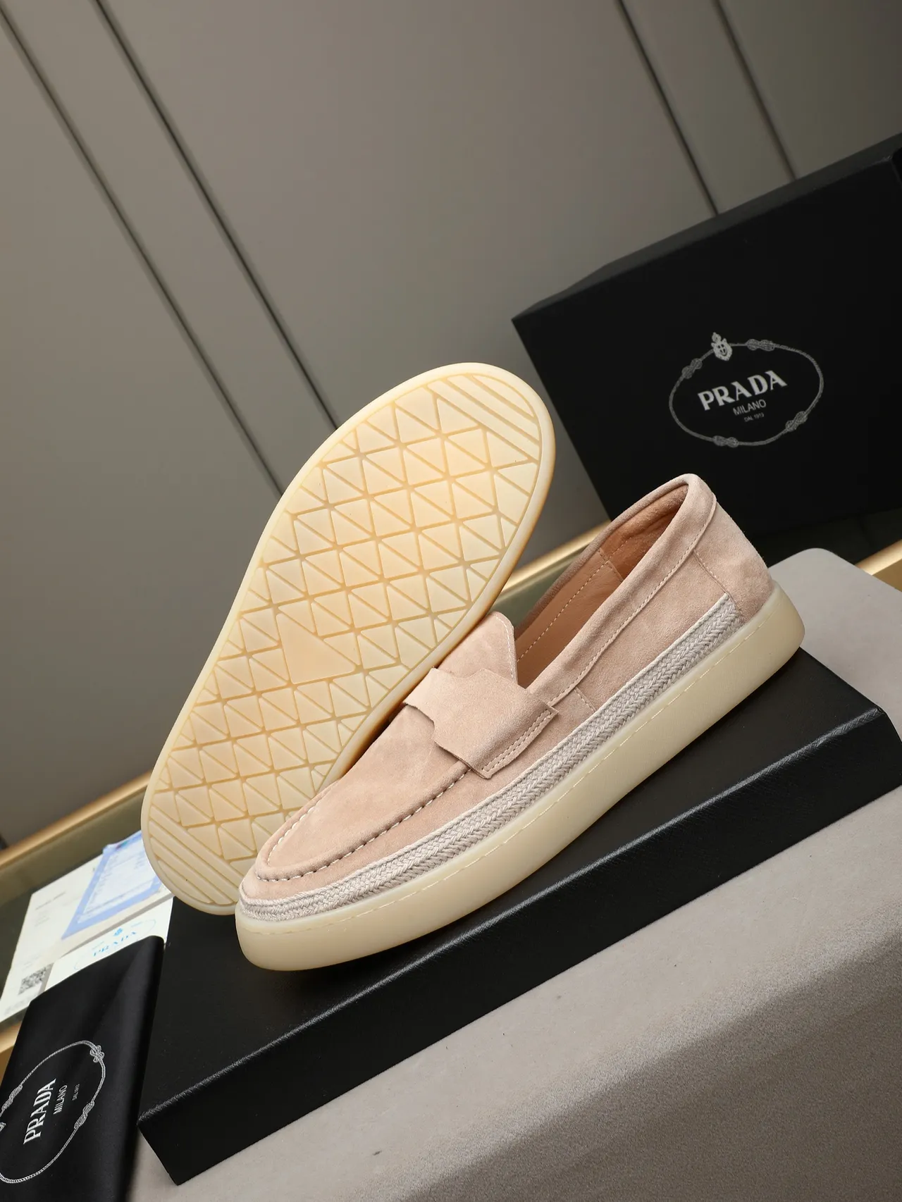 Beige White Suede Upper Penny Strap Detail Loafer 5