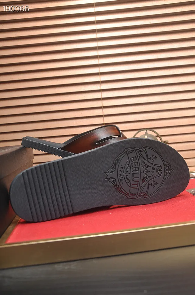 Berluti Black Brown Cross-Strap Leather Slippers 2