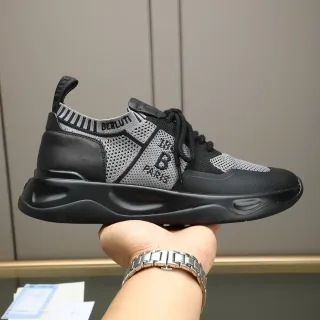 Berluti Black Gray Knit Mesh Upper Leather Overlays Sneakers