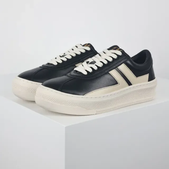 Black and Beige Platform Leather Sneaker 2