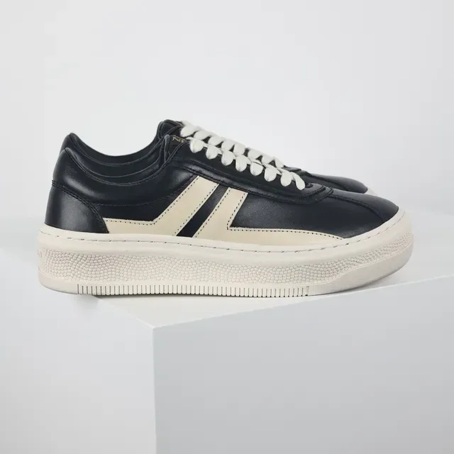 Black and Beige Platform Leather Sneaker 3