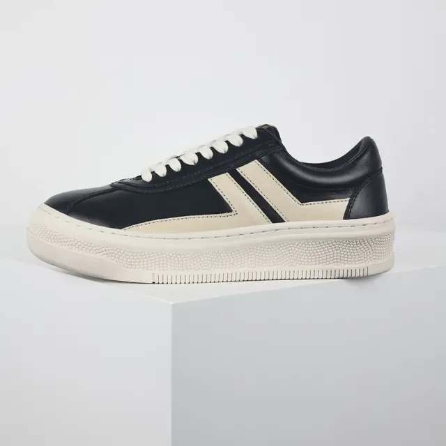 Black and Beige Platform Leather Sneaker 9