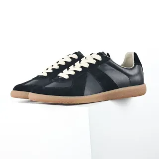 Black and Cream Suede Leather Panelled Cupsole Sneakers