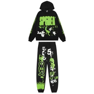 Black and Neon Green Graphic Print Tracksuit