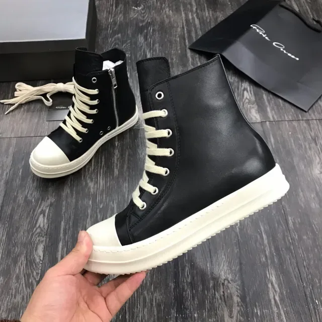 Botín high top plataforma cuero negro y off-white 4