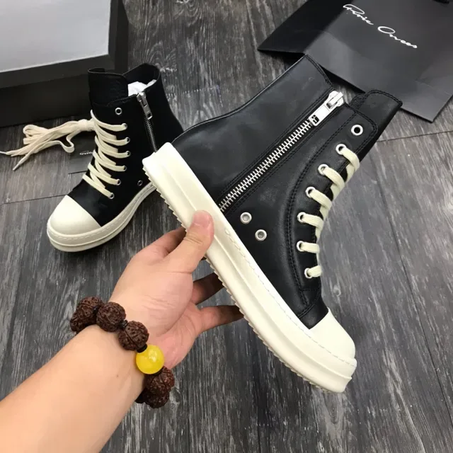 Botín high top plataforma cuero negro y off-white 6
