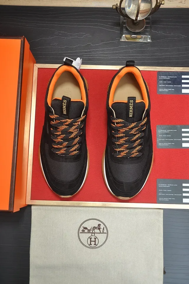 Black and Orange Suede Mesh Low-Top Lifestyle Sneaker 5
