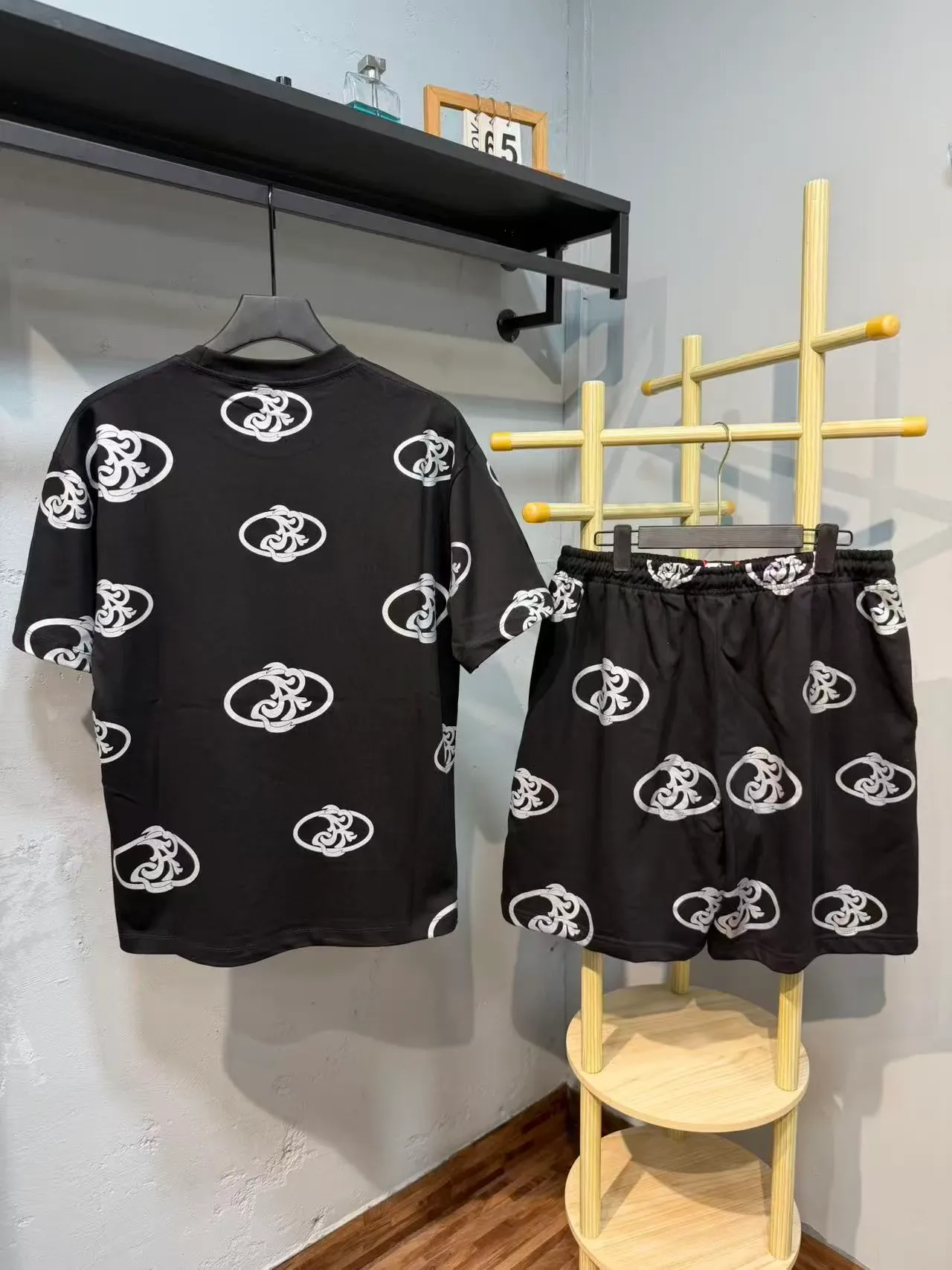Black and White All-Over Graphic Print Crew Neck T-Shirt 2