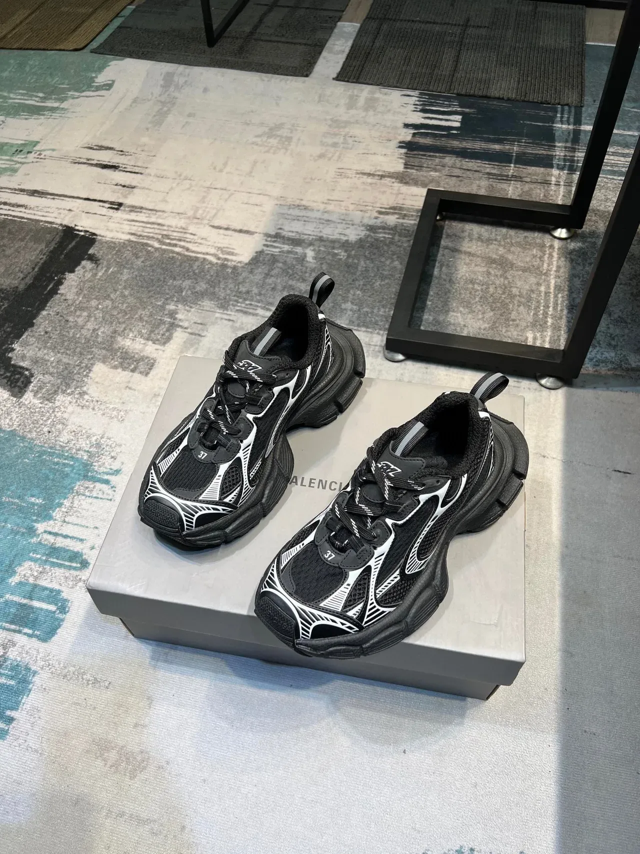 Black and White Chunky Sole Mesh Sneaker 4
