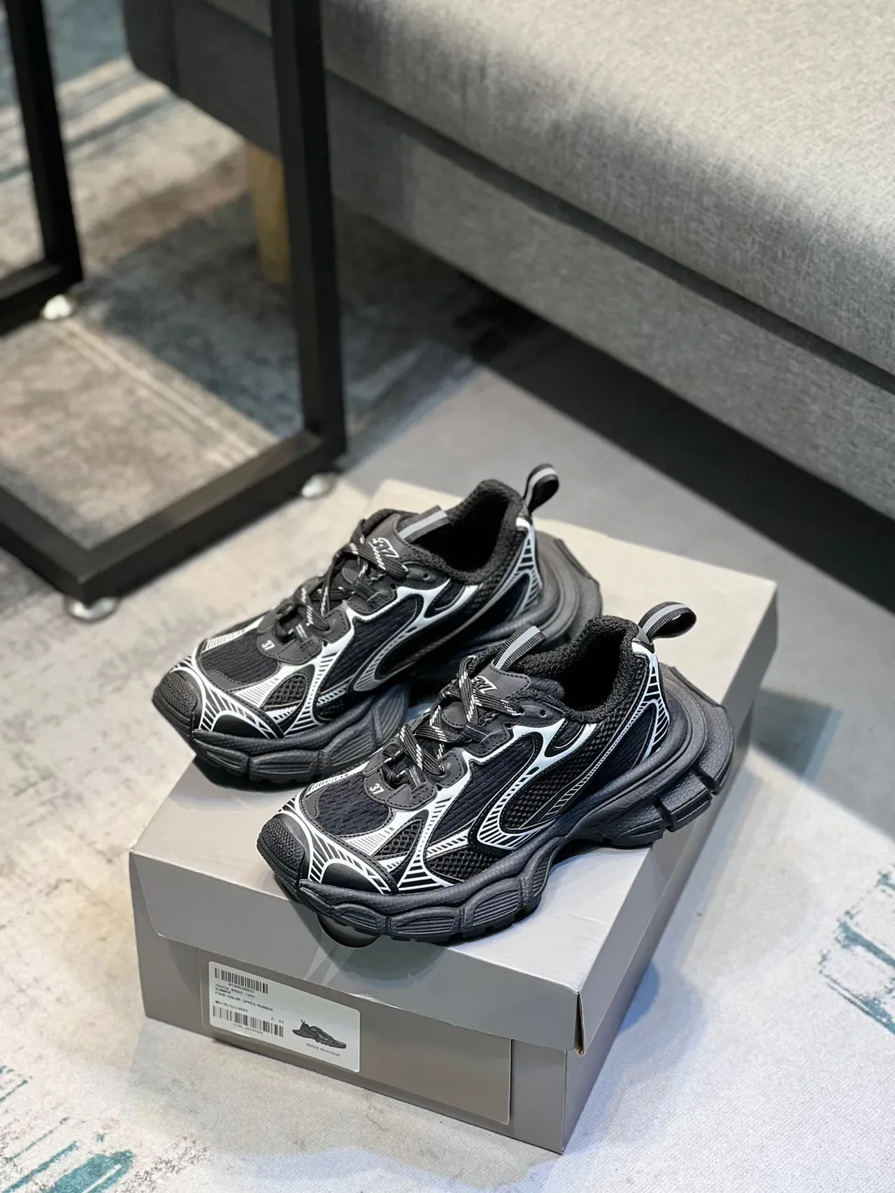Black and White Chunky Sole Mesh Sneaker 7